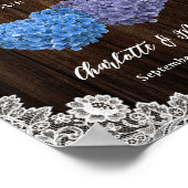 Rustic Purple Blue Wood Wedding Welcome Sign ポスター (角)