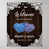 Rustic Purple Blue Wood Wedding Welcome Sign ポスター (正面)