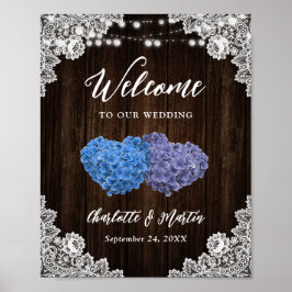 Rustic Purple Blue Wood Wedding Welcome Sign ポスター