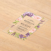 Rustic Purple Blush Pink Floral Wedding アクリル招待状 (レイダウン)
