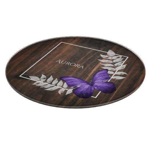 Rustic Purple Butterfly Personalized Cutting Board カッティングボード (角)