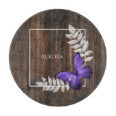Rustic Purple Butterfly Personalized Cutting Board カッティングボード (正面)