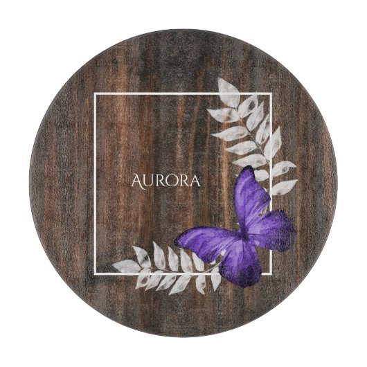Rustic Purple Butterfly Personalized Cutting Board カッティングボード (正面)