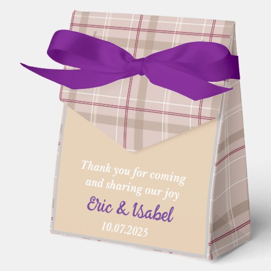 Rustic purple checkered favor boxes  フェイバーボックス (正面)