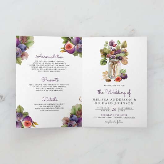 Rustic Purple Fig All in One QR Code Wedding 招待状 (内部)