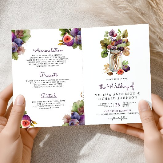 Rustic Purple Fig All in One QR Code Wedding 招待状