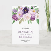 Rustic Purple Floral オールインワンQRコード ウェディング 招待状 (正面)