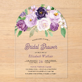 Rustic Purple Floral Bridal Shower アクリル招待状