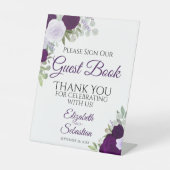 Rustic Purple Floral Please Sign Our Guest Book 台座サイン (正面)