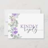 Rustic Purple Floral Watercolor Wedding RSVP (正面)