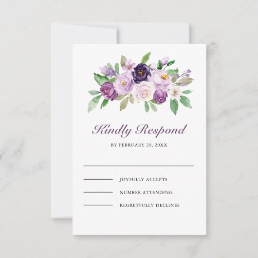 Rustic Purple Floral Wedding 出欠カード (正面)