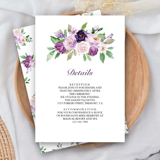 Rustic Purple Floral Wedding Details エンクロージャーカード