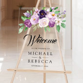 Rustic Purple Floral Wedding Welcome アクリルサイン