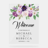Rustic Purple Floral Wedding Welcome アクリルサイン (正面)