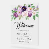 Rustic Purple Floral Wedding Welcome アクリルサイン (傾斜)