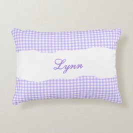 Rustic Purple Gingham Personalized Name アクセントクッション