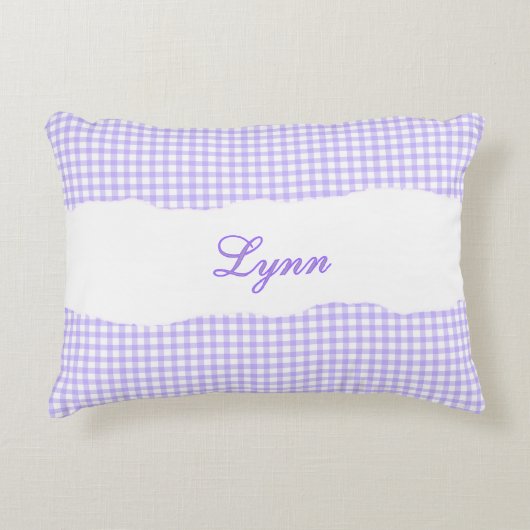 Rustic Purple Gingham Personalized Name アクセントクッション (正面)