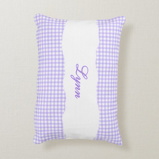 Rustic Purple Gingham Personalized Name アクセントクッション (裏面(縦))