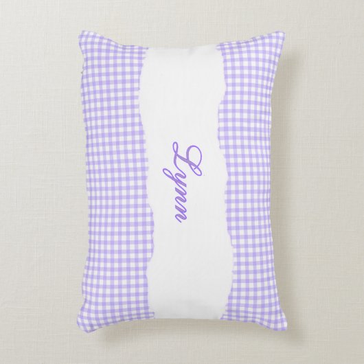 Rustic Purple Gingham Personalized Name アクセントクッション (正面(垂直))
