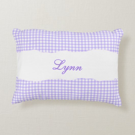 Rustic Purple Gingham Personalized Name アクセントクッション (裏面)