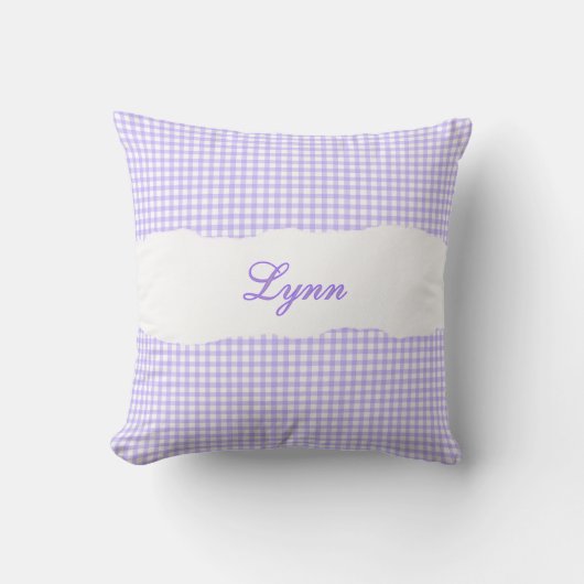 Rustic Purple Gingham Personalized Name クッション (正面)