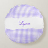 Rustic Purple Gingham Personalized Name ラウンドクッション (正面)