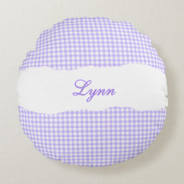 Rustic Purple Gingham Personalized Name ラウンドクッション