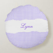 Rustic Purple Gingham Personalized Name ラウンドクッション (裏面)