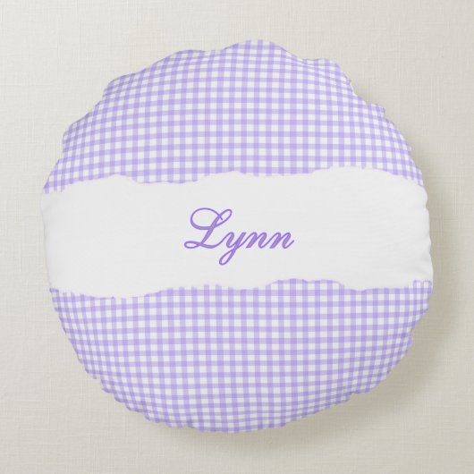 Rustic Purple Gingham Personalized Name ラウンドクッション (裏面)