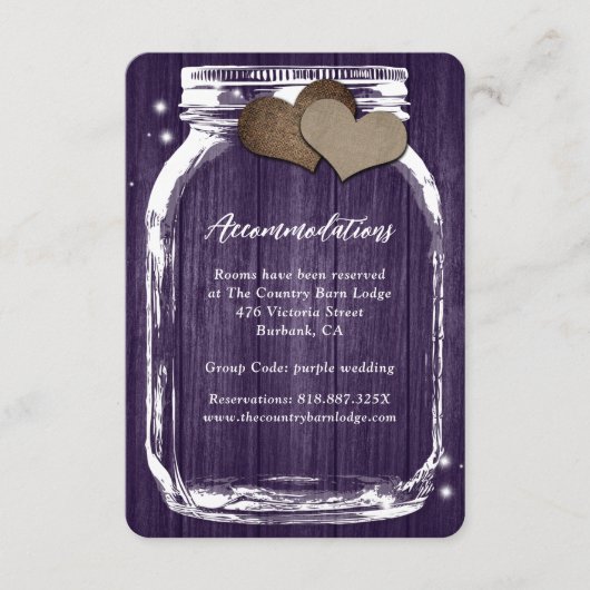 Rustic Purple Mason Jar Wood Accommodation Card エンクロージャーカード (正面)