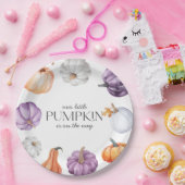 Rustic Purple Orange White Pumpkin Baby Shower ペーパープレート (パーティー)