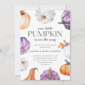 Rustic Purple Orange White Pumpkin Baby Shower 招待状 (正面)