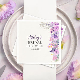 Rustic Purple Wildflowers Bridal Shower スタンダードカクテルナプキン