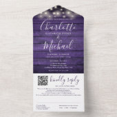Rustic Purple Wood String Lights QRコード ウェディング オールインワン招待状 (内側)