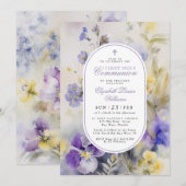 Rustic Purple & Yellow First Holy Communion 招待状 (正面/裏面)