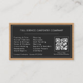 Rustic QR Code Carpenter Carpentry Services 名刺 (裏面)