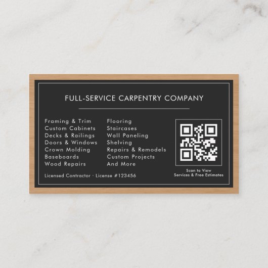 Rustic QR Code Carpenter Carpentry Services   名刺 (裏面)