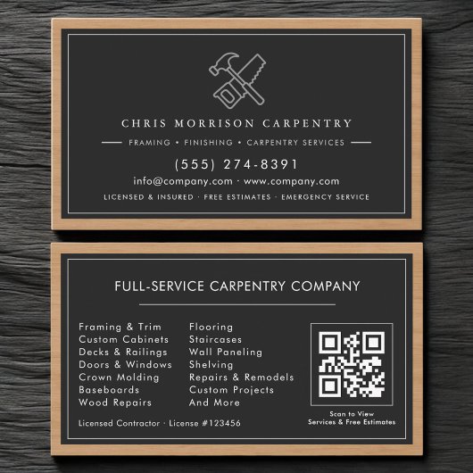 Rustic QR Code Carpenter Carpentry Services 名刺