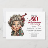 Rustic Quirky Woman 50th Birthday Whimsical Humor  招待状 (正面)
