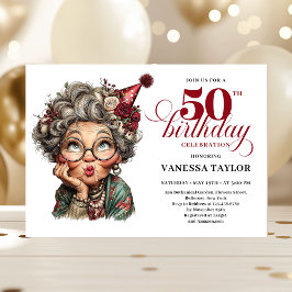 Rustic Quirky Woman 50th Birthday Whimsical Humor  招待状