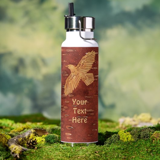 Rustic Raven On Inner Birch Bark ウォーターボトル (アウトドア (回転後))