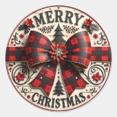 Rustic Red and Black Plaid Bow Christmas Holiday  ラウンドシール (正面)