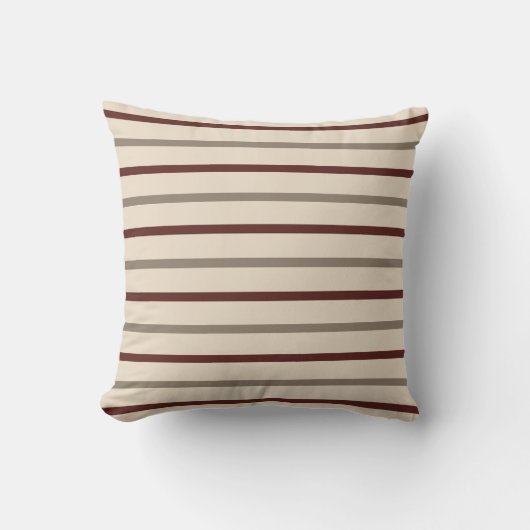 Rustic Red and Taupe Stripe Pillow クッション (正面)