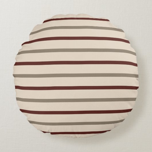 Rustic Red and Taupe Stripe Pillow - Round ラウンドクッション (正面)
