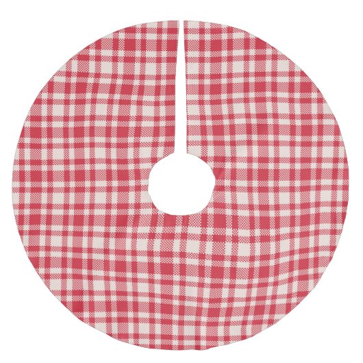 Rustic Red and White Gingham Plaid ブラッシュドポリエステルツリースカート (正面)