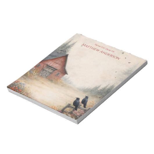 Rustic Red Barn and Crows Farm Scene |  ノートパッド (回転)