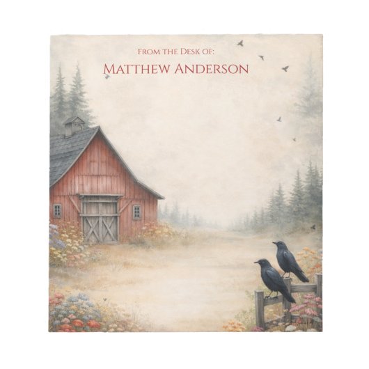 Rustic Red Barn and Crows Farm Scene |  ノートパッド (正面)