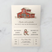 Rustic Red Barn Country Farm QR Code Wedding 招待状 (内部)