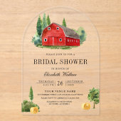Rustic Red Barn Rural Farm Bridal Shower アクリル招待状 (正面)