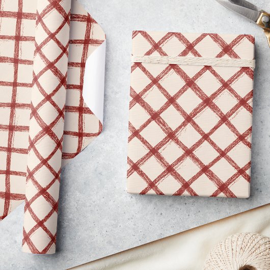 Rustic Red Beige Christmas Wrapping Paper ラッピングペーパー